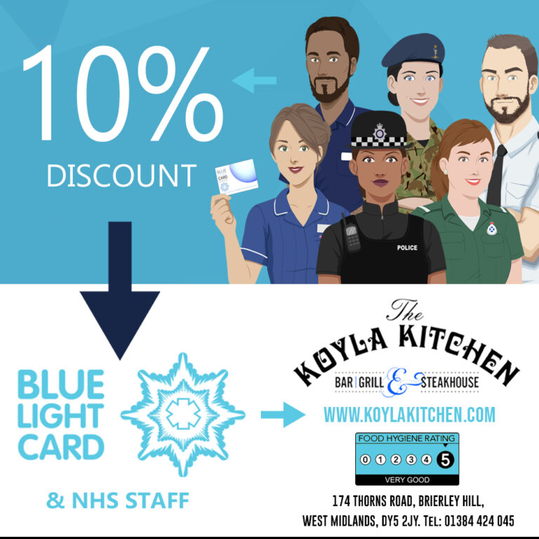 10 Discount for all Blue Light Card Holders & NHS Staff at The Koyla Kitchen. The Koyla Kitchen